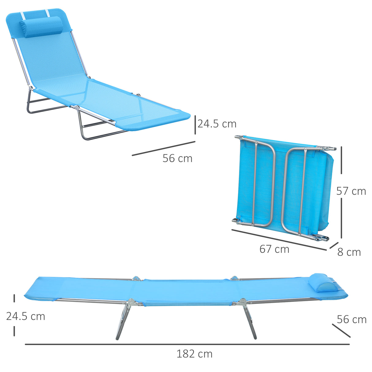 easycomfort lettino prendisole pieghevole con schienale reclinabile e cuscino 182x56x24.5cm