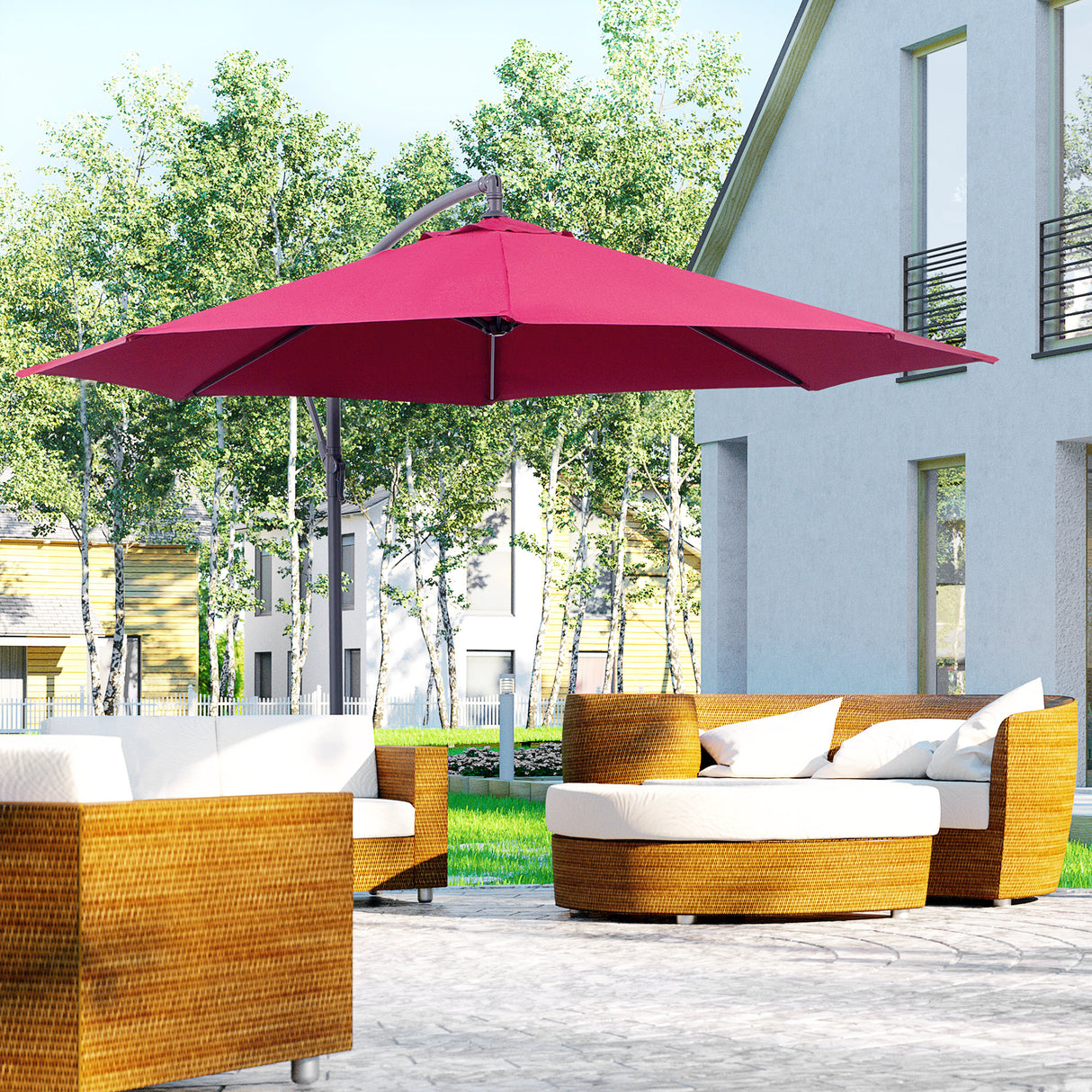 easycomfort easycomfort ombrellone parasole decentrato in metallo bordeaux 3x2.6m