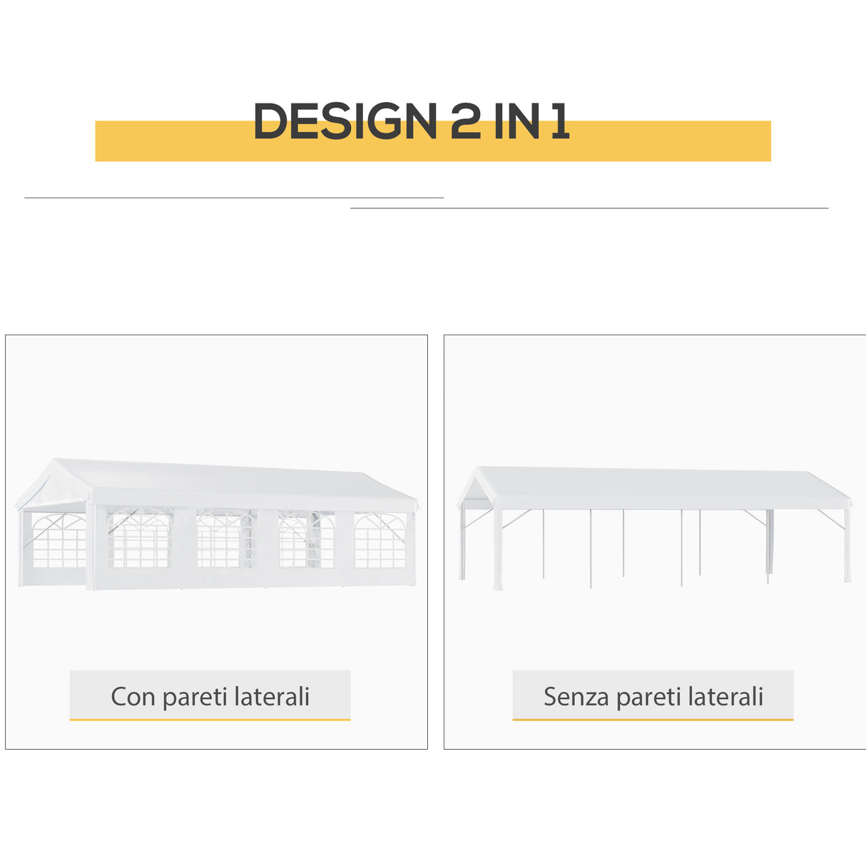 easycomfort gazebo da esterno tendone per feste telaio in acciaio impermeabile bianco 8x4x2.8m