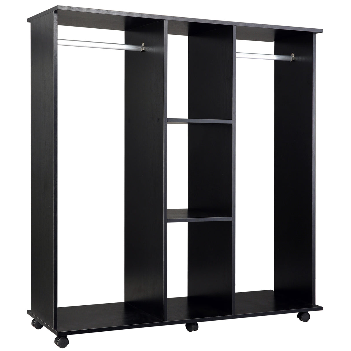 easycomfort easycomfort armadio guardaroba a 5 ripiani con ruote e barre appendiabiti in legno e alluminio nero 120x40x128cm ean 8054111843379