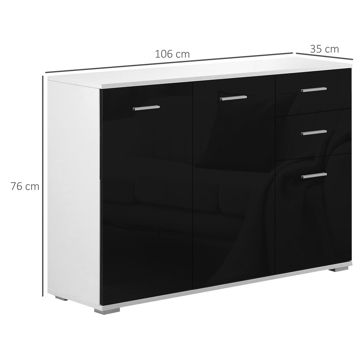 easycomfort easycomfort como mobiletto per soggiorno e camera con 3 ante e 2 cassetti nero lucido antigraffio 106 x 35 x 76 cm ean 8054111847377