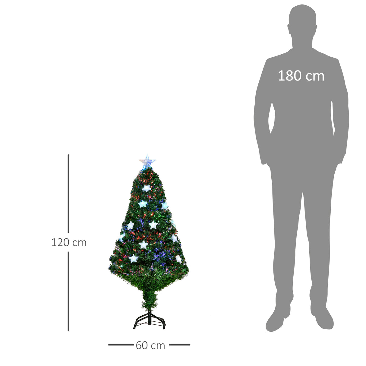easycomfort easycomfort albero di natale artificiale 120cm a fibra ottica e 16 luci led a forma di stella