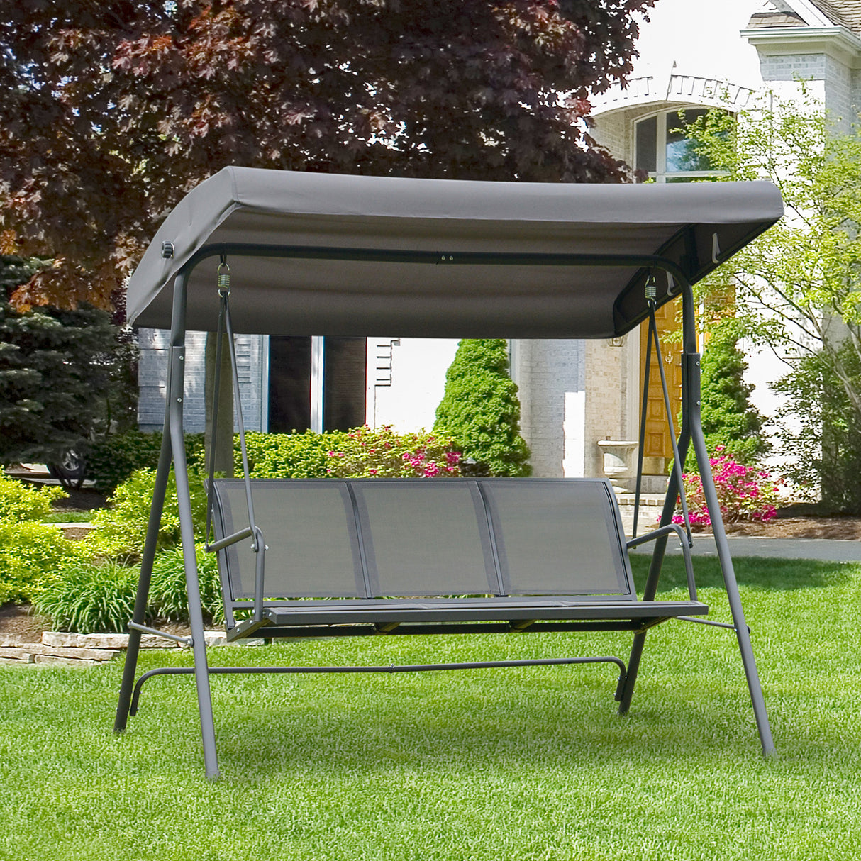 easycomfort easycomfort dondolo 3 posti con baldacchino in acciaio e tessuto poliestere grigio 178x111x155cm