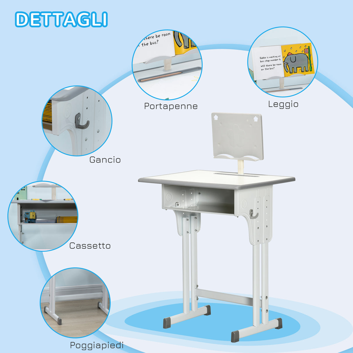 easycomfort easycomfort banco scuola con sedia ad altezza regolabile e luce per bambini 6 12 anni acciaio e mdf grigio
