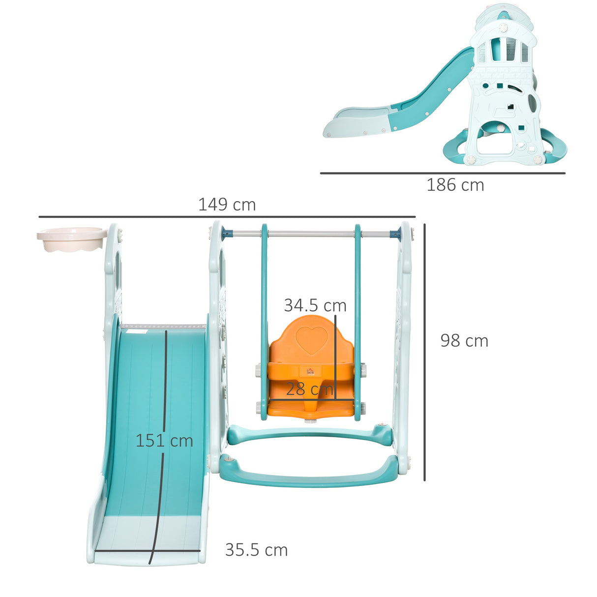 easycomfort easycomfort scivolo per bambini con altalena regolabile canestro e palle per cameretta e giardino 149x186x98cm blu e arancione