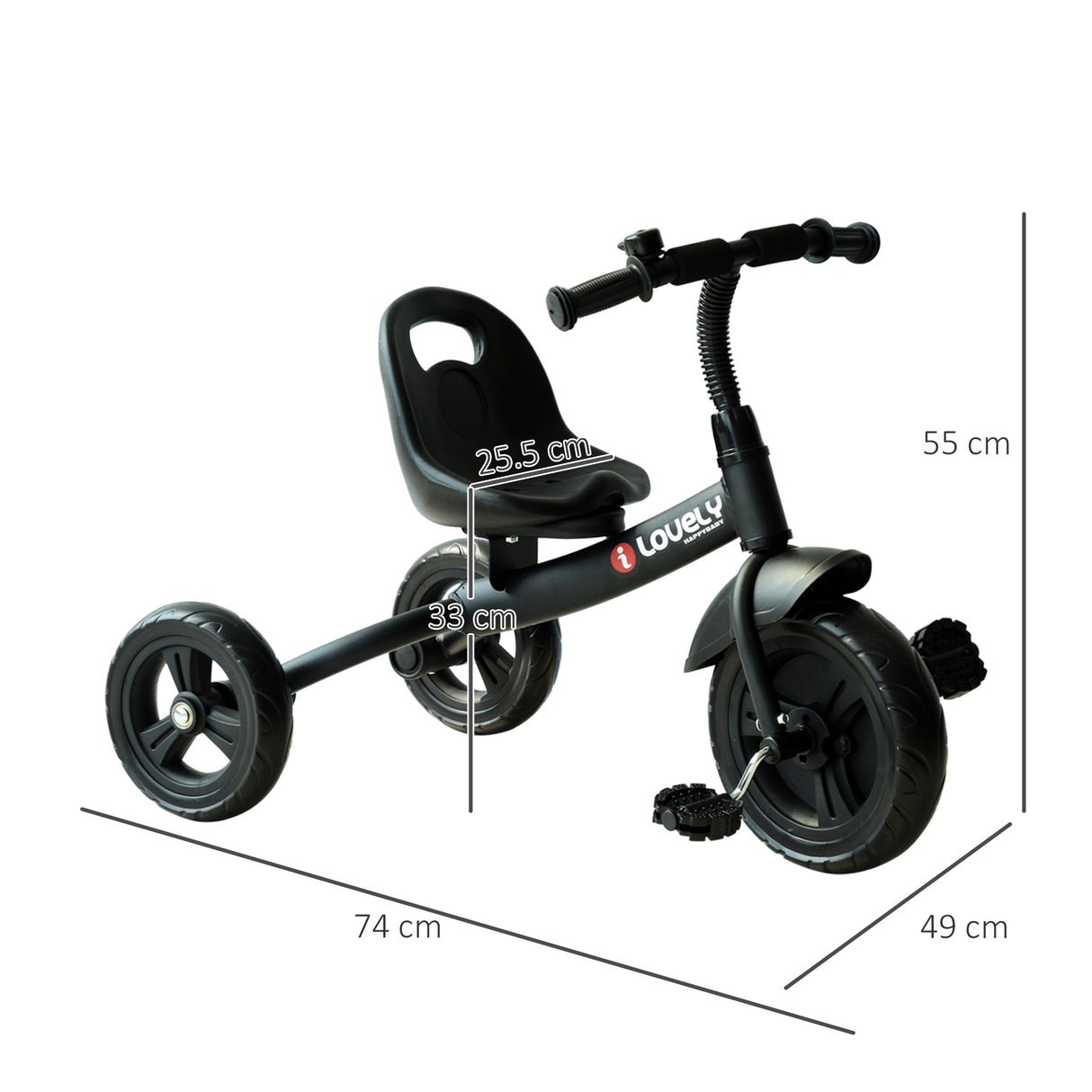 easycomfort easycomfort triciclo per bimbo con campanello parafango ruota speciale nero 74x49x55cm