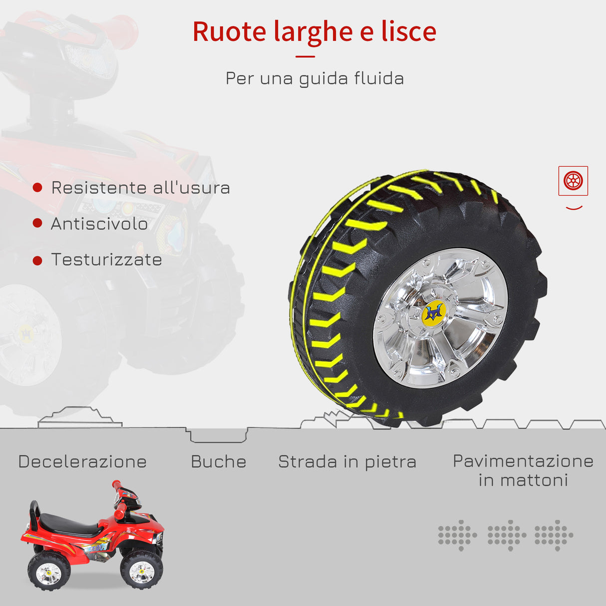 easycomfort easycomfort quad giocattolo per bambini con clacson musica e luci 60x38x42 cm in pp rosso
