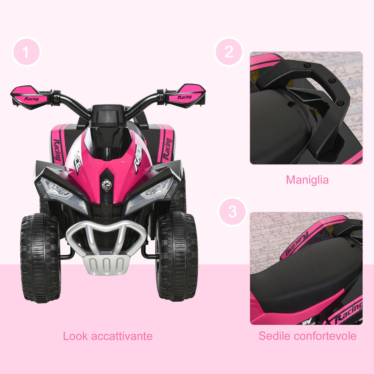 easycomfort easycomfort quad giocattolo per bambini cavalcabile con luci e suoni movimento a spinta eta consigliata 18 36 mesi rosa 67 5x38x 44cm
