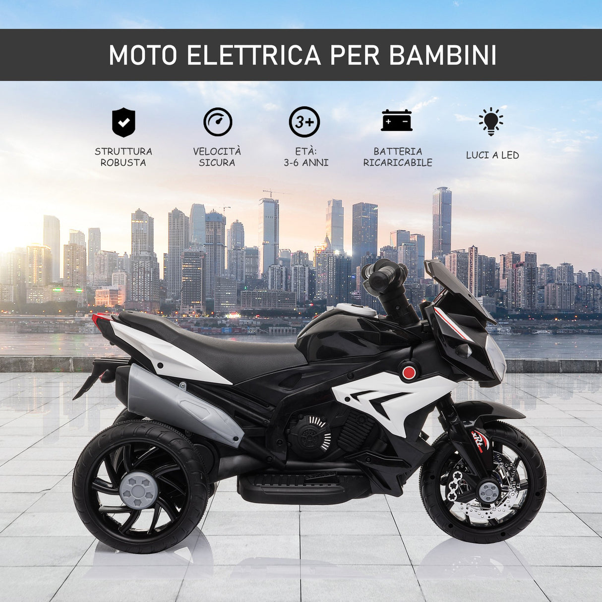easycomfort easycomfort moto elettrica per bambini 3 5 anni max 25kg con luci musica batteria 6v e velocita 3kmh 86cmx42cmx52cm nera