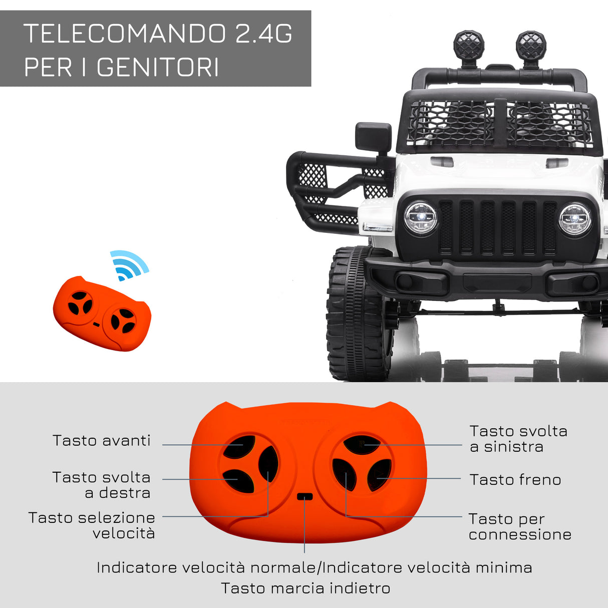 easycomfort easycomfort macchina elettrica per bambini jeep fuoristrada con telecomando e 2 velocita 100x65x72 cm bianco