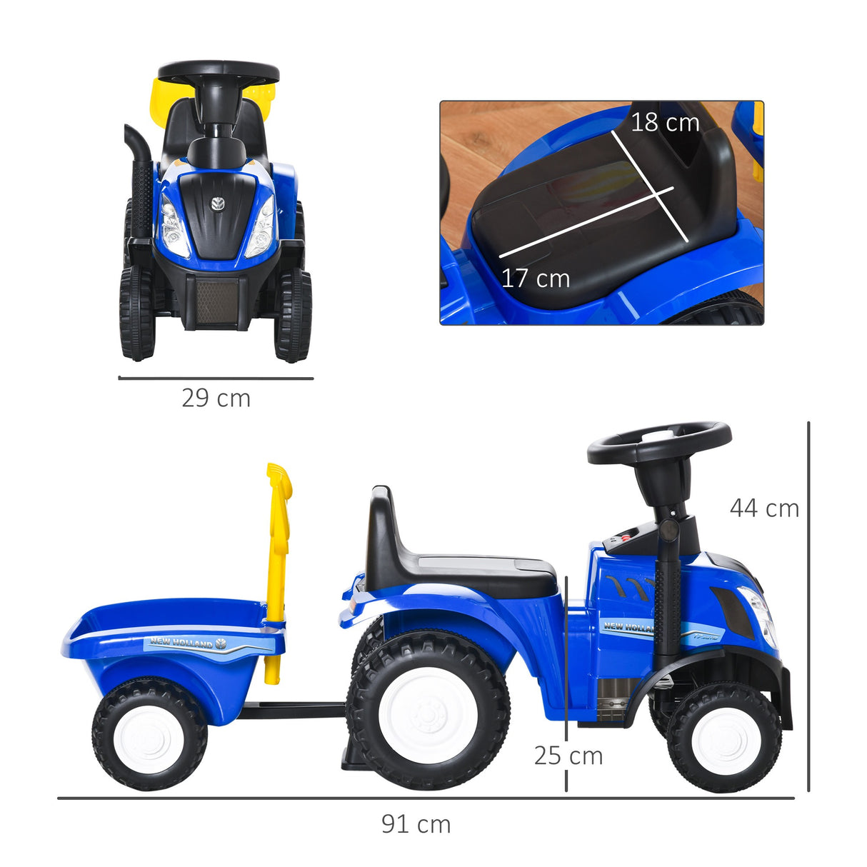 easycomfort easycomfort trattore per bambini cavalcabile con rimorchio rastrello e pala gioco educativo per bimbi 12 36 mesi 91x29x44cm blu