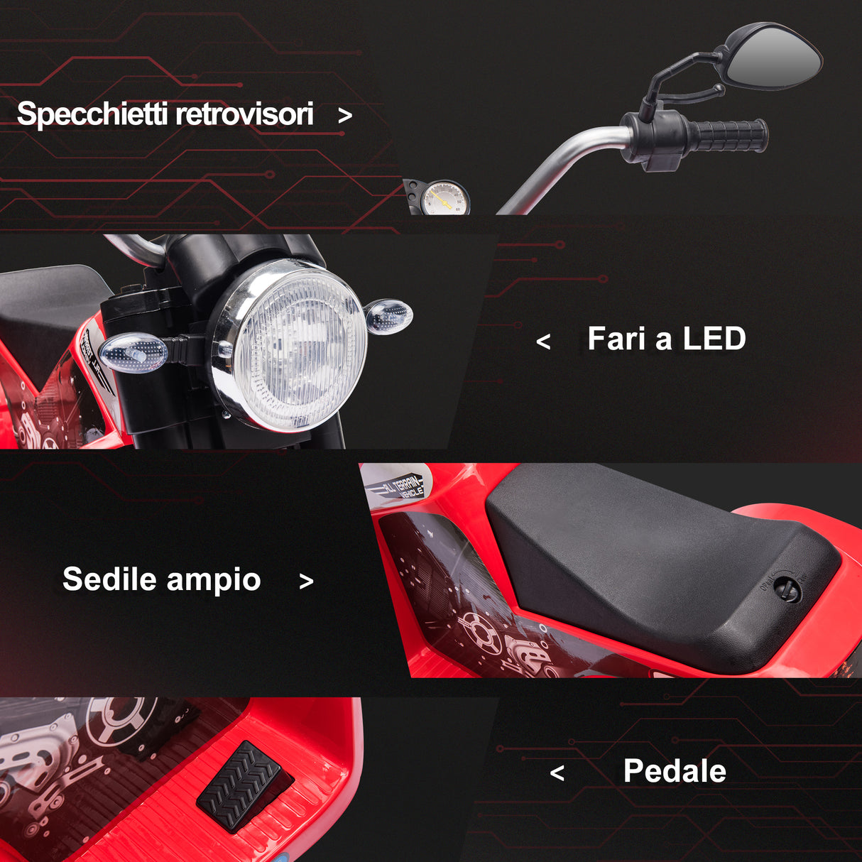 easycomfort easycomfort moto elettrica per bambini a 3 ruote con luci e suoni batteria ricaricabile 6v velocita 2 kmh per bimbi da 18 36 mesi 72x57x56cm rossa