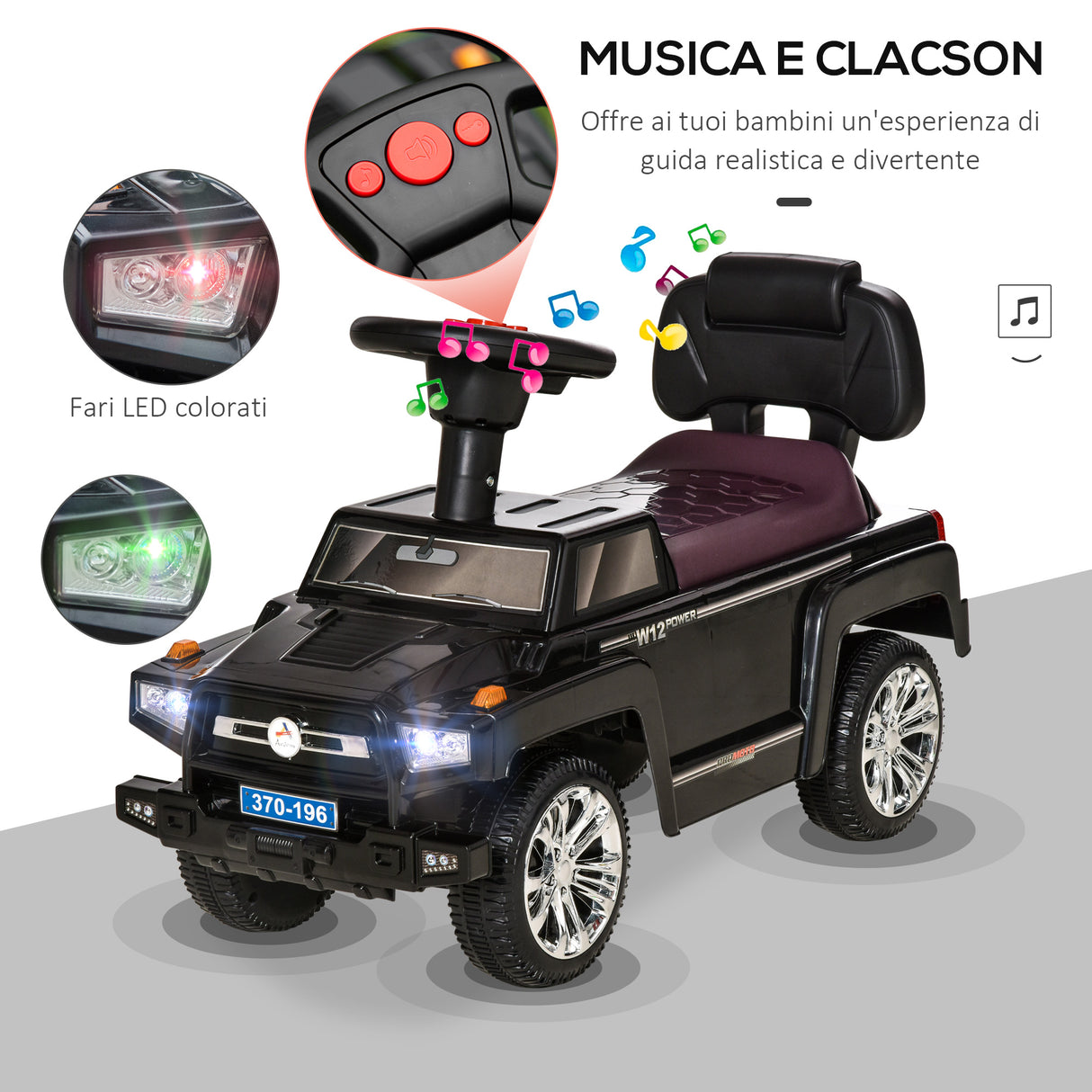 easycomfort easycomfort macchina giocattolo fuoristrada per bambini cavalcabile con volante fari e musiche eta 18 36 mesi 68x30 5x41 5cm nero