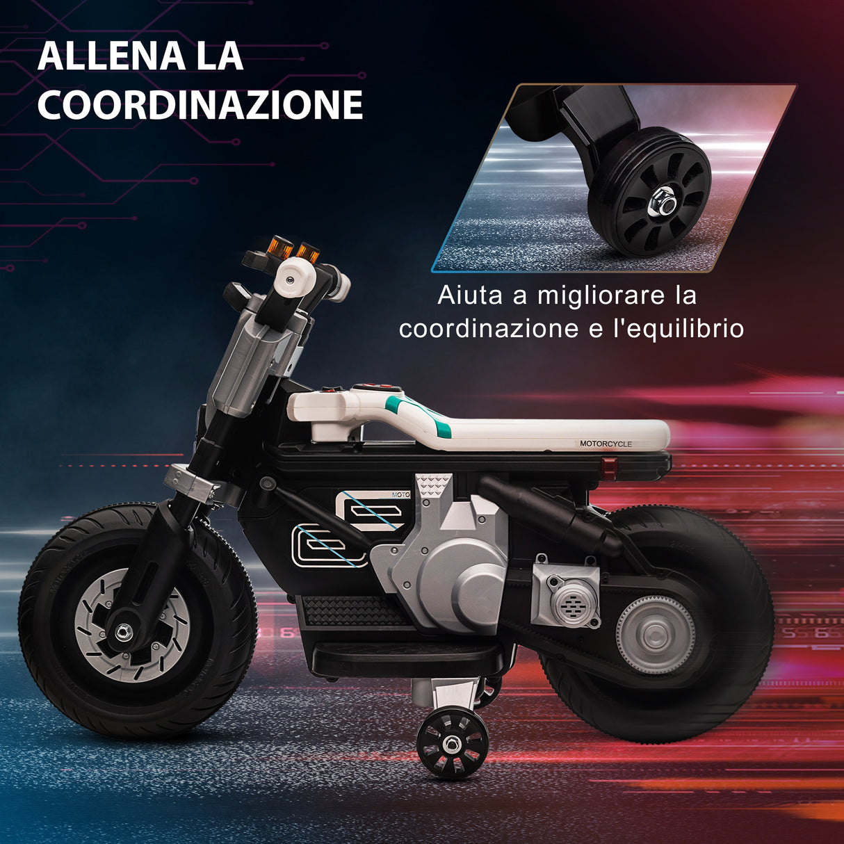 easycomfort easycomfort moto elettrica per bambini 3 5 anni in pp e metallo con rotelle clacson e musica 86x44x58 cm bianca e nera