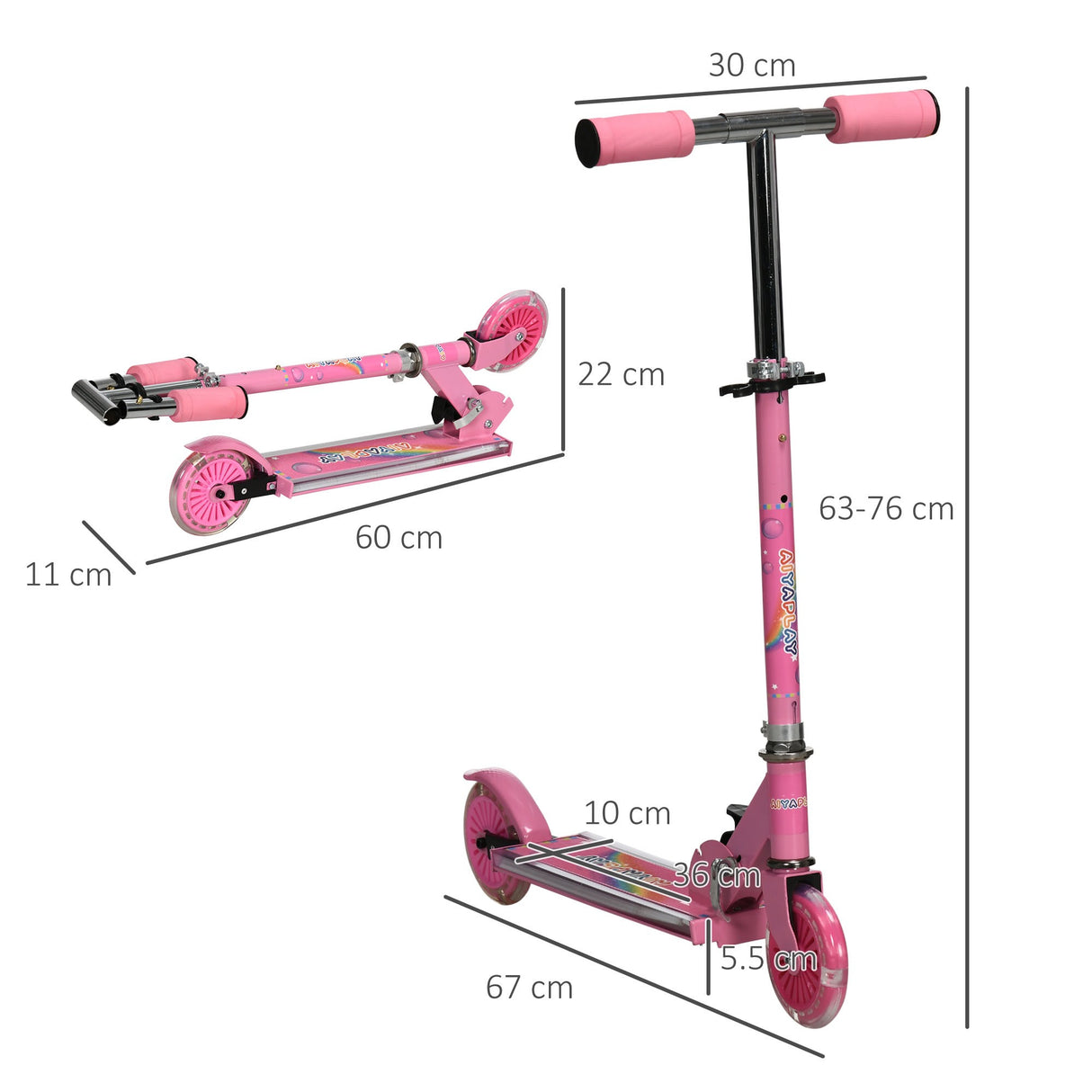 easycomfort easycomfort monopattino per bambini 3 7 anni pieghevole a 2 ruote e altezza regolabile 67x30x63687376 cm rosa