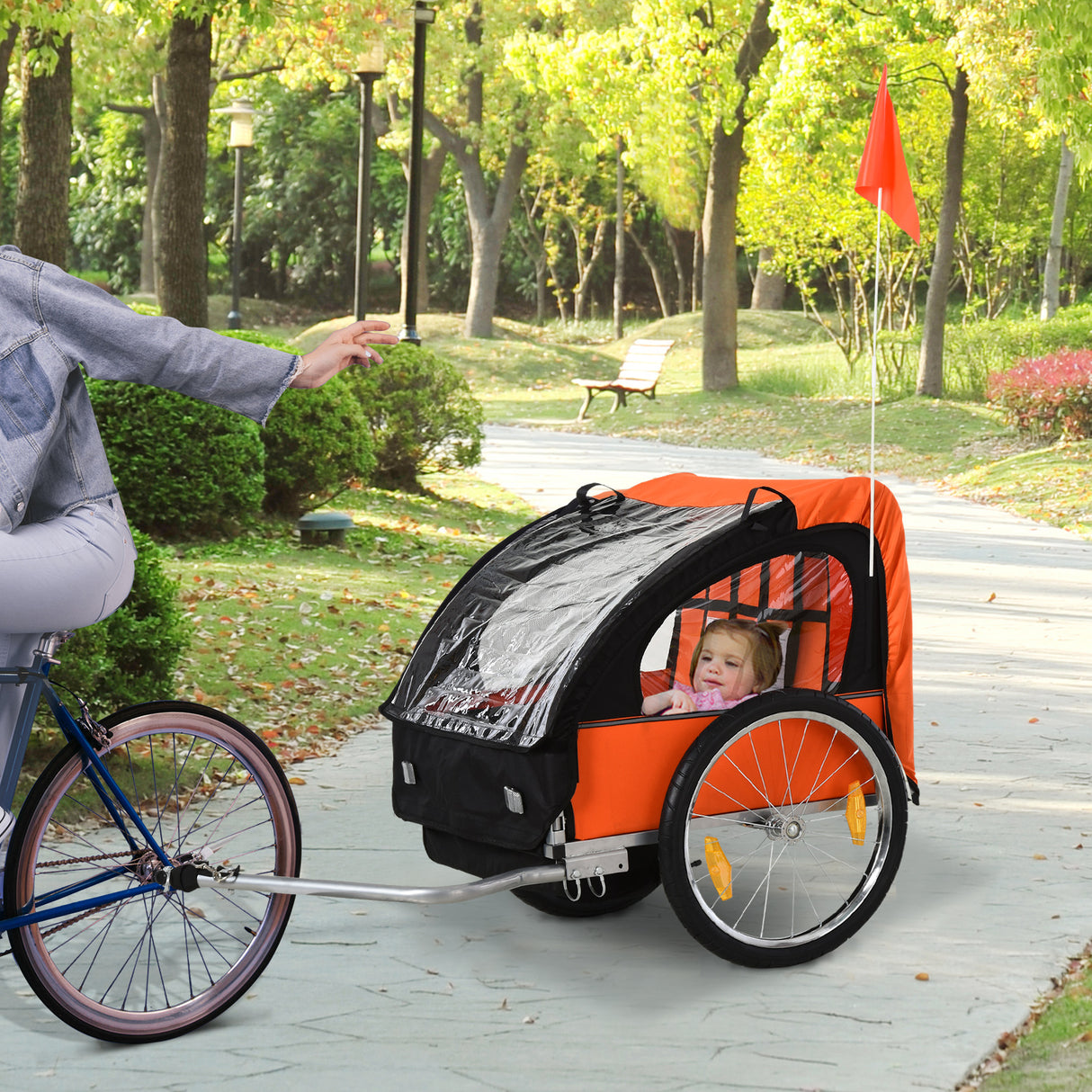 easycomfort easycomfort rimorchio bici bambini 2 posti con cinture di sicurezza e copertura arancione