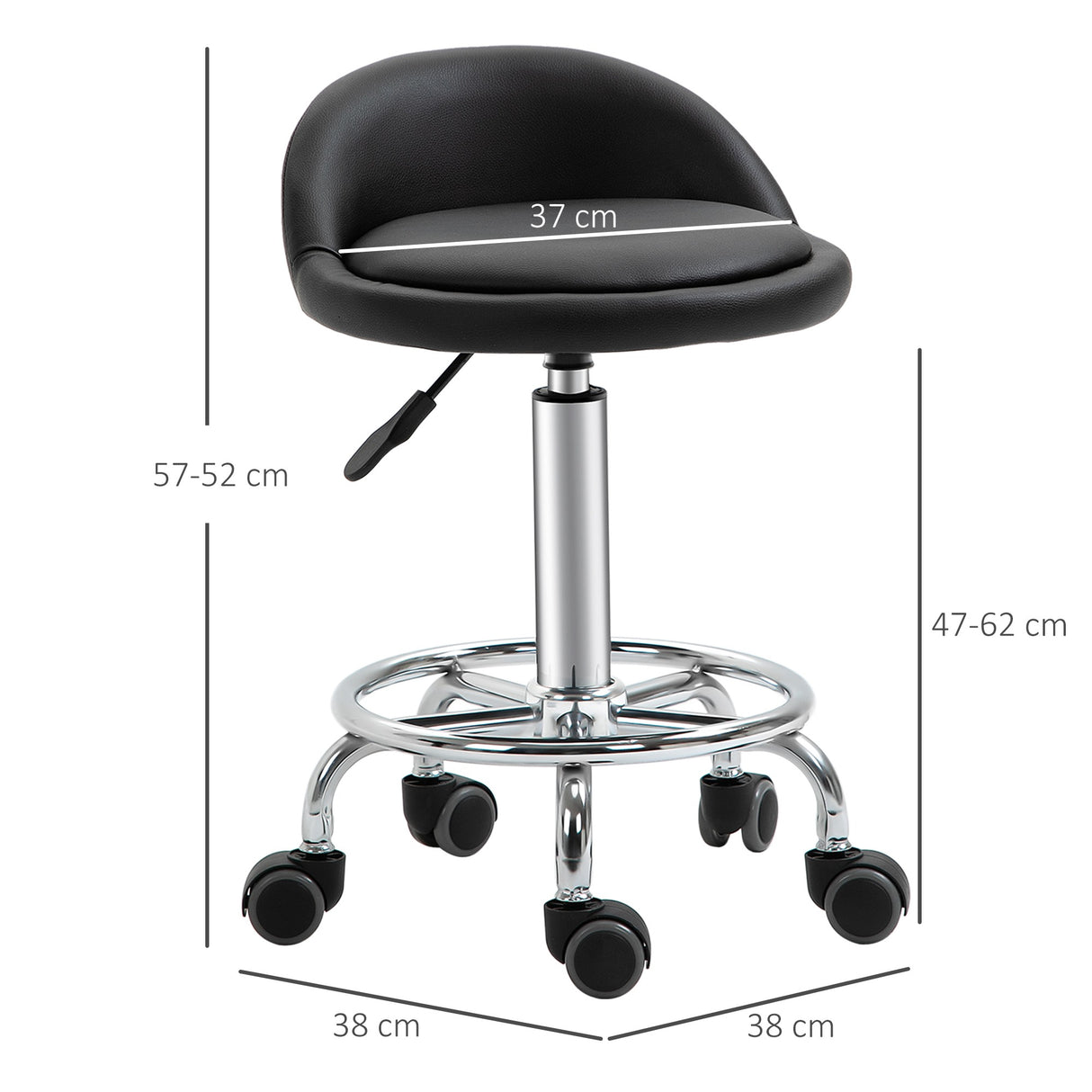 easycomfort easycomfort set 2 sgabelli girevoli con ruote altezza regolabile e rivestimento similpelle pu 38x38x57 72cm
