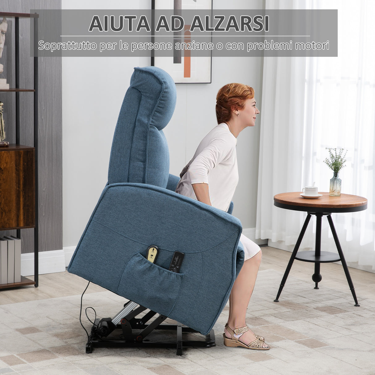 easycomfort easycomfort poltrona relax alzapersona con 8 punti massaggio reclinazione a 135 e 2 telecomandi blu