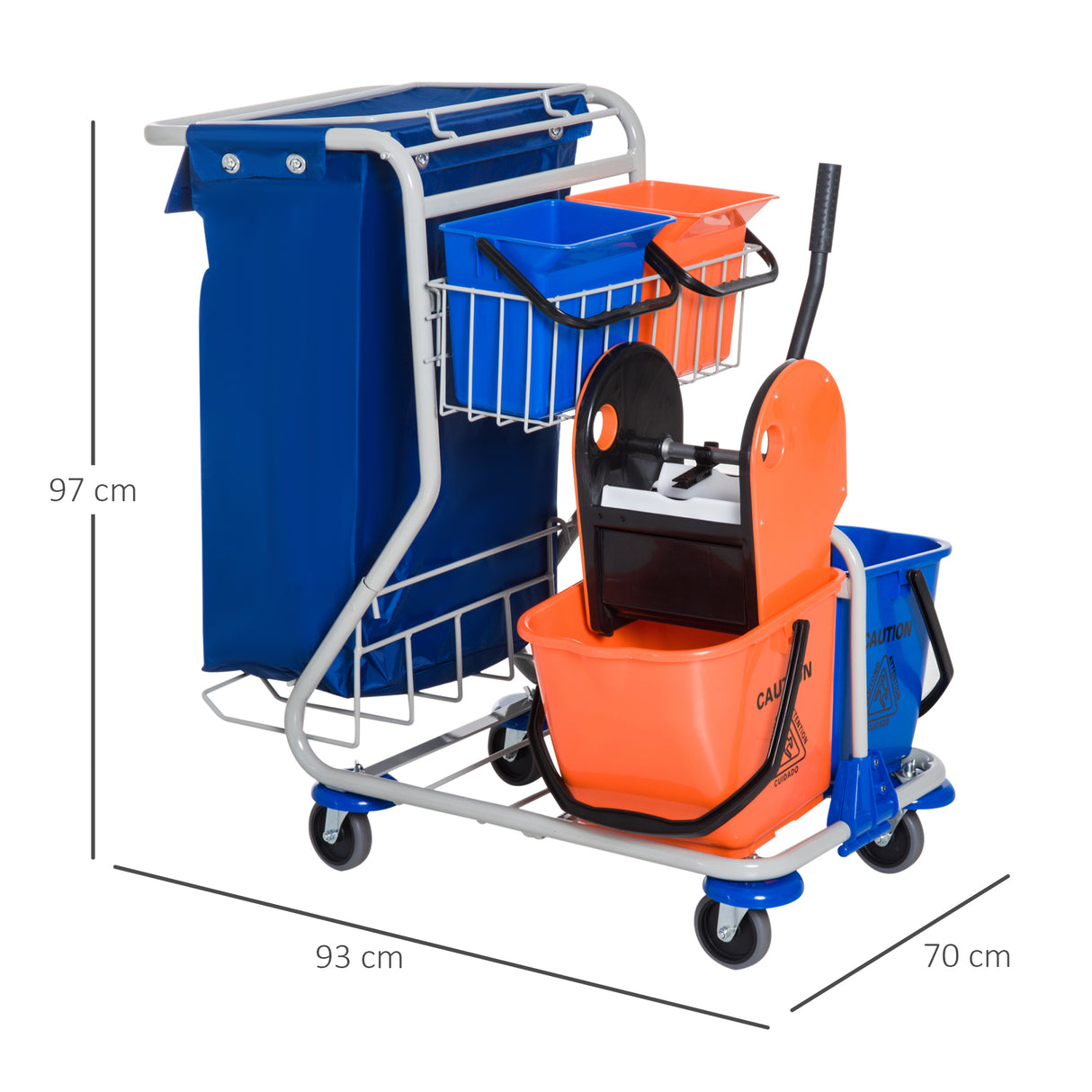 easycomfort easycomfort carrello pulizie professionale con 4 secchi 18l6l sacco spazzatura impermeabile blu e arancione 93x70x97cm ean 8054144139395