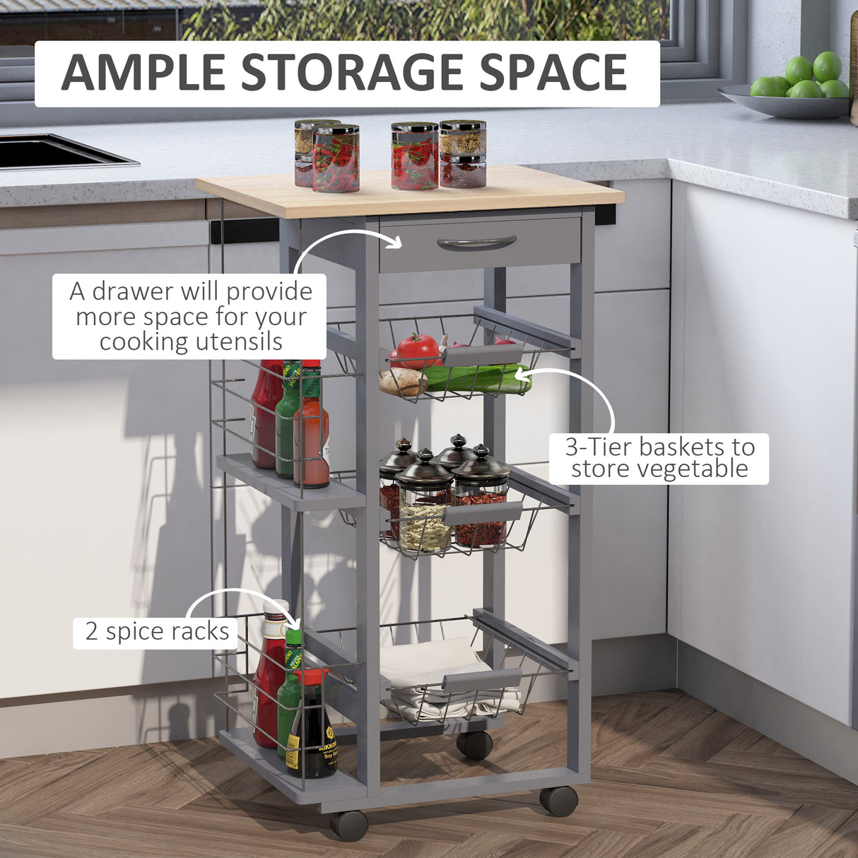 easycomfort easycomfort carrello da cucina con cassetti estraibili e 2 portabottiglie in legno di pino e metallo 47x37x83 cm