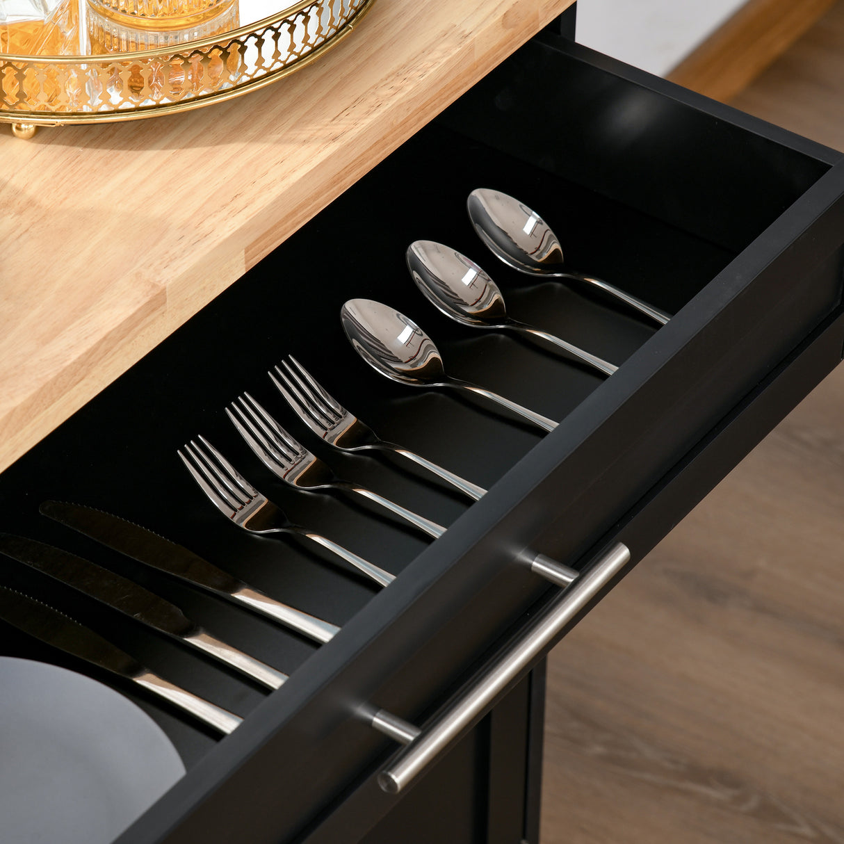 easycomfort easycomfort carrello da cucina con cassetti portaspezie e armadietto carrelloda portata con 4 ruote e piano di lavoro in legno 109x40x89cm nero