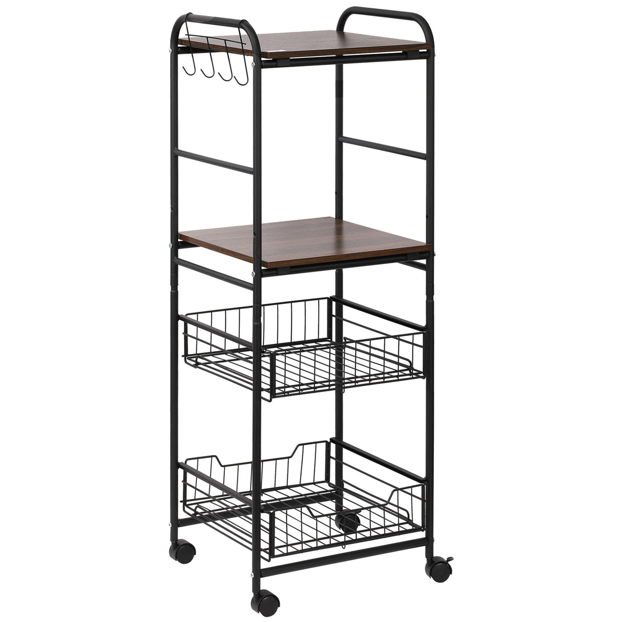 easycomfort easycomfort carrello da cucina con 2 cesti estraibili in metallo 2 ripiani in legno truciolato e ganci laterali 40x38x111cm