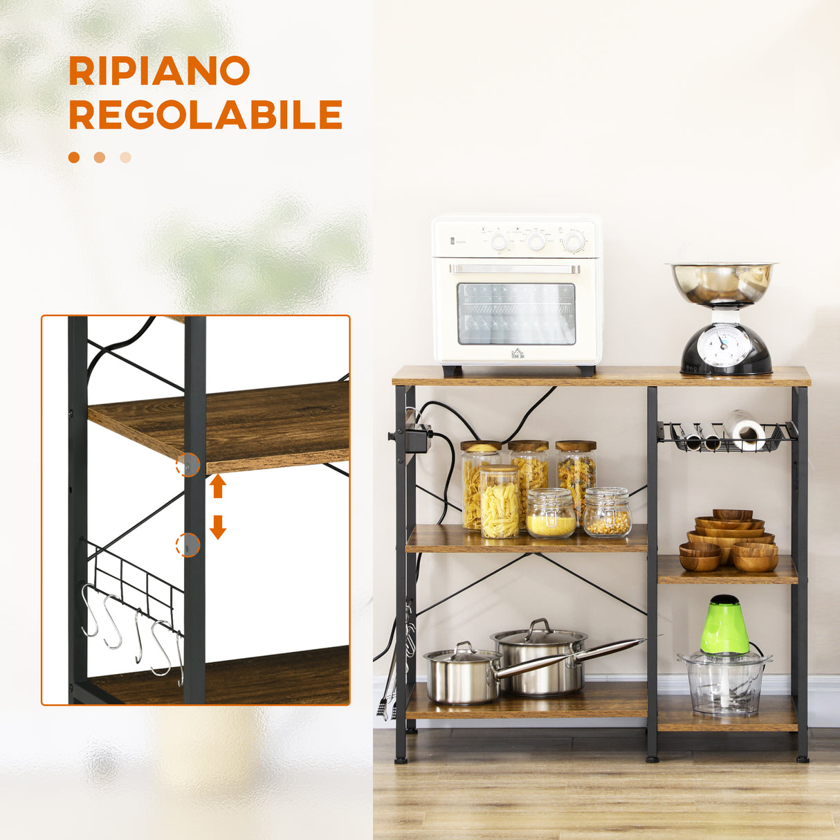 easycomfort easycomfort mobile da cucina a 3 ripiani in truciolato con presa di corrente porta usb e cestino 90x40x83cm