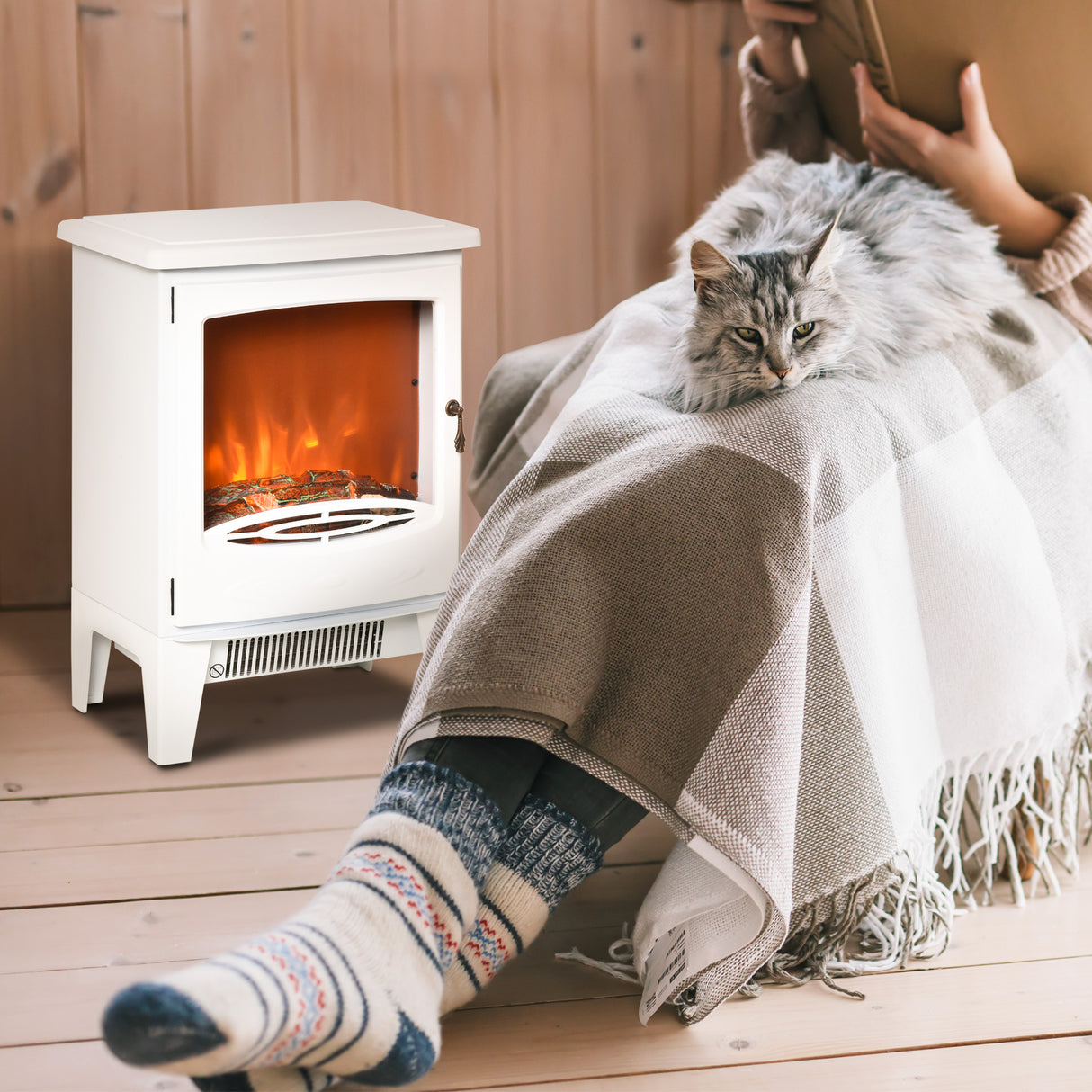 easycomfort camino elettrico da terra con effetto fiamma temperatura regolabile bianco