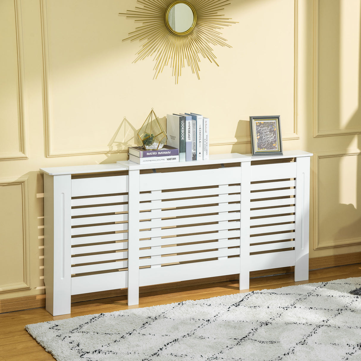 easycomfort mobile copricalorifero larghezza regolabile e mensola superiore in mdf e legno bianco