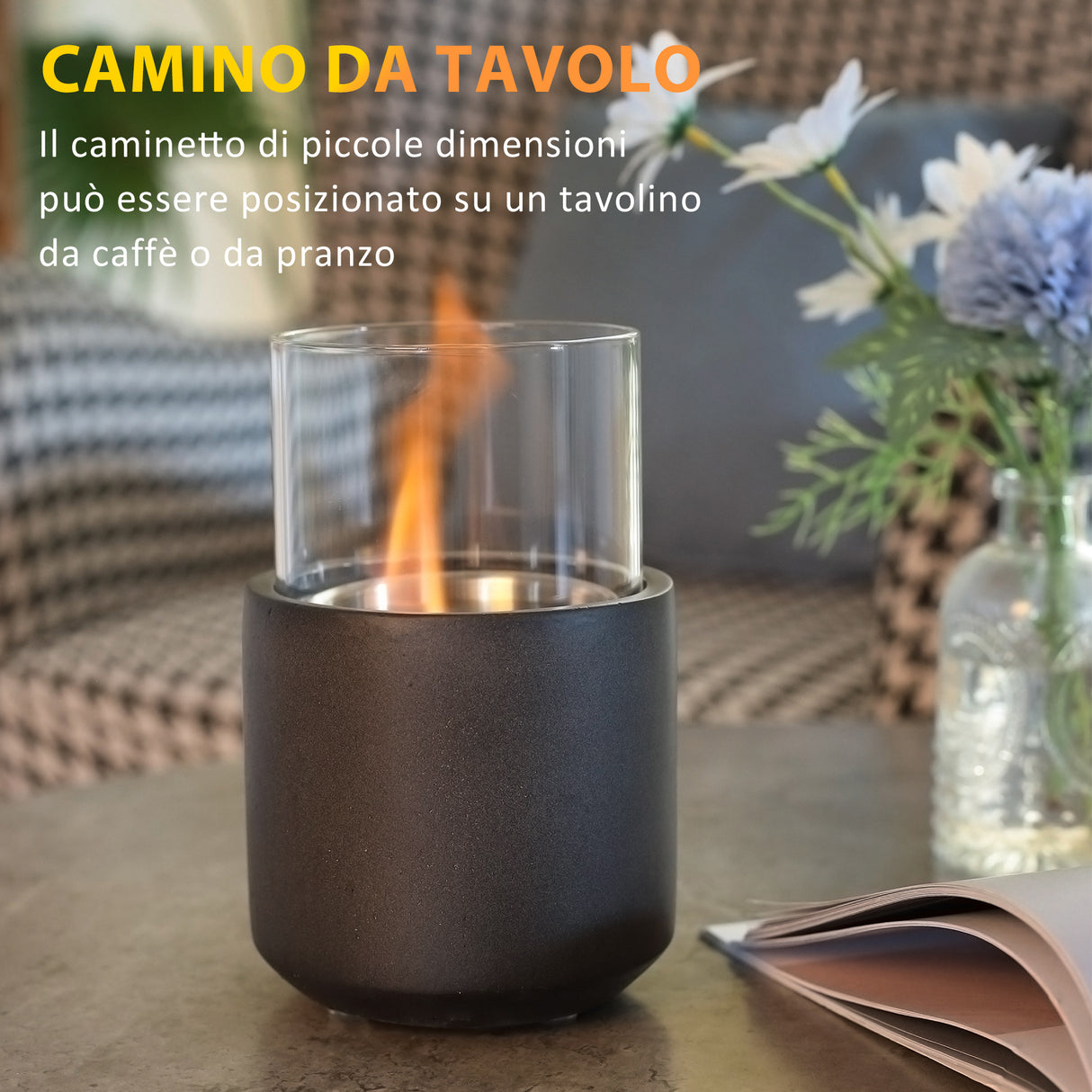 easycomfort camino a bioetanolo da tavolo con serbatoio da 0.4l 12x12x19cm grigio scuro