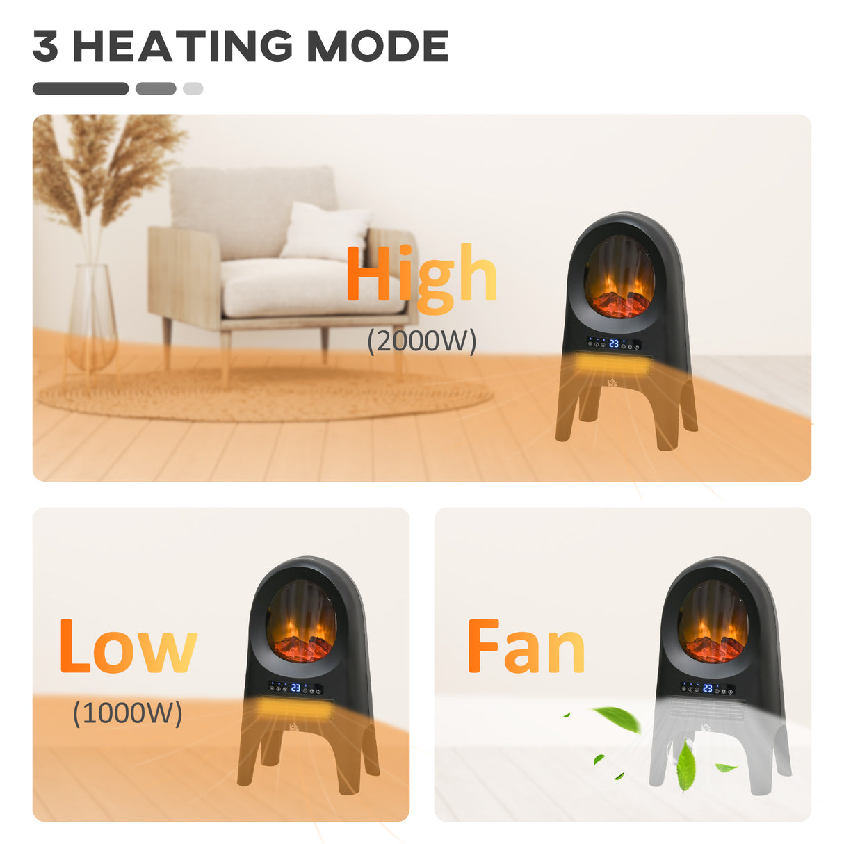 easycomfort termoventilatore a 3 modalita di riscaldamento con 3 temperature regolabili 33.7x25.5x60.4 cm nero