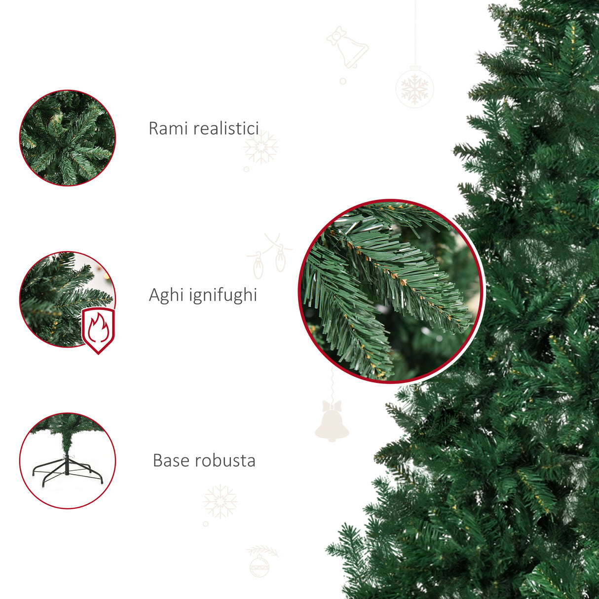easycomfort easycomfort albero di natale 210cm artificiale pieghevole con base rimovibile 1046 rami in pvc e acciaio verde