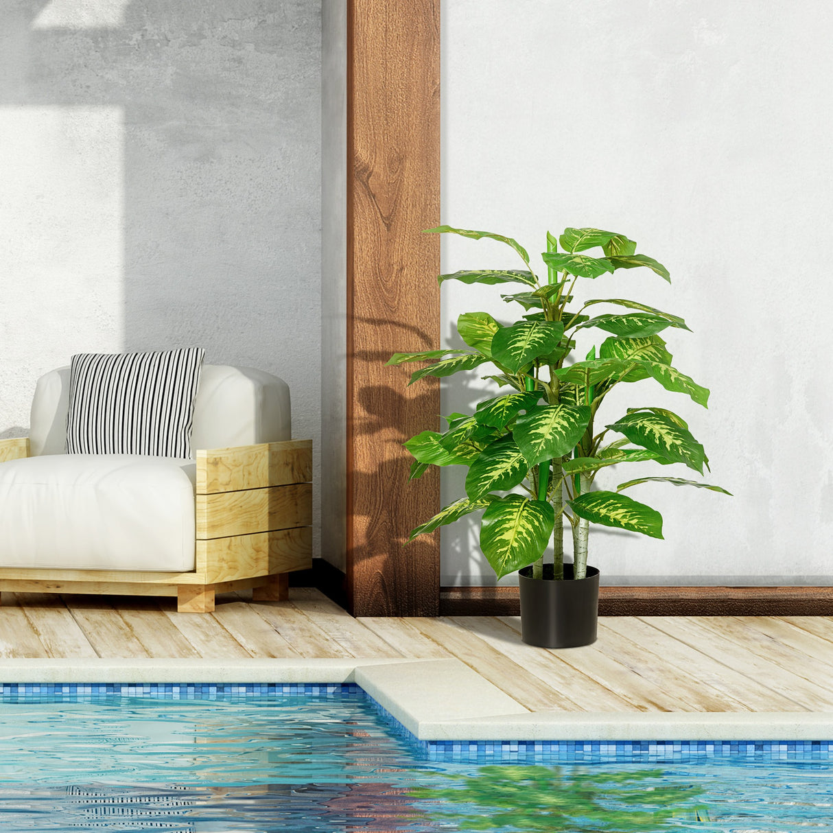 easycomfort pianta artificiale sempreverde con vaso 17x14.5 cm nero per interni ed esterni altezza pianta 95 cm