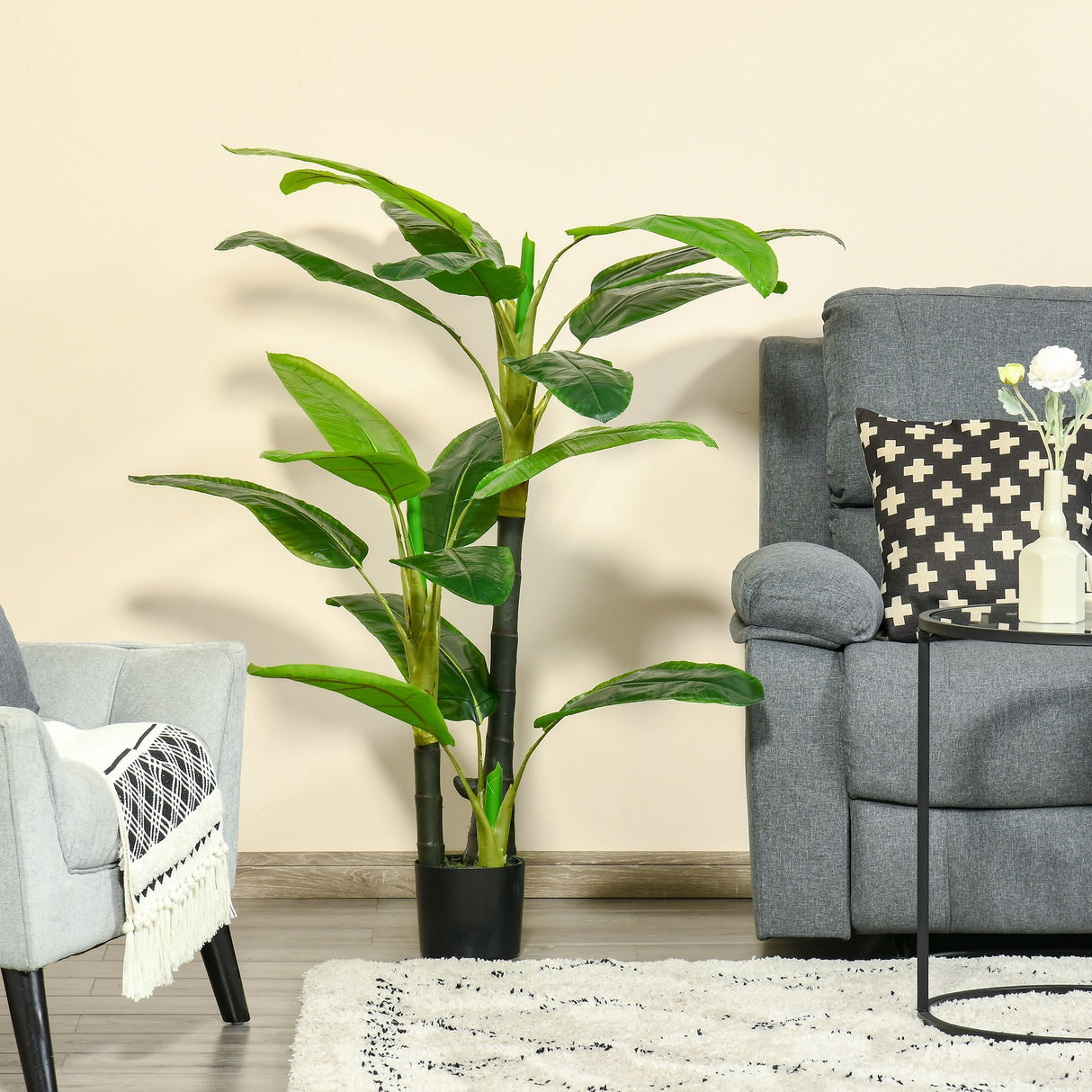 easycomfort banano pianta in vaso albero di banano artificiale pianta finta per interno ed esterno 150cm