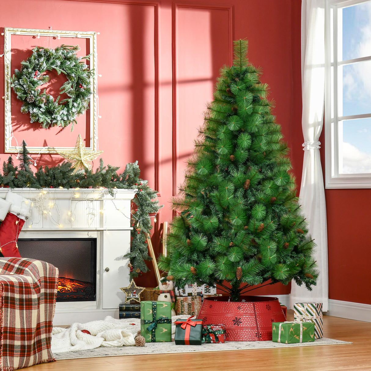 easycomfort easycomfort albero di natale decorato e ignifugo per interni con 782 rami e base in metallo 116x180 cm verde