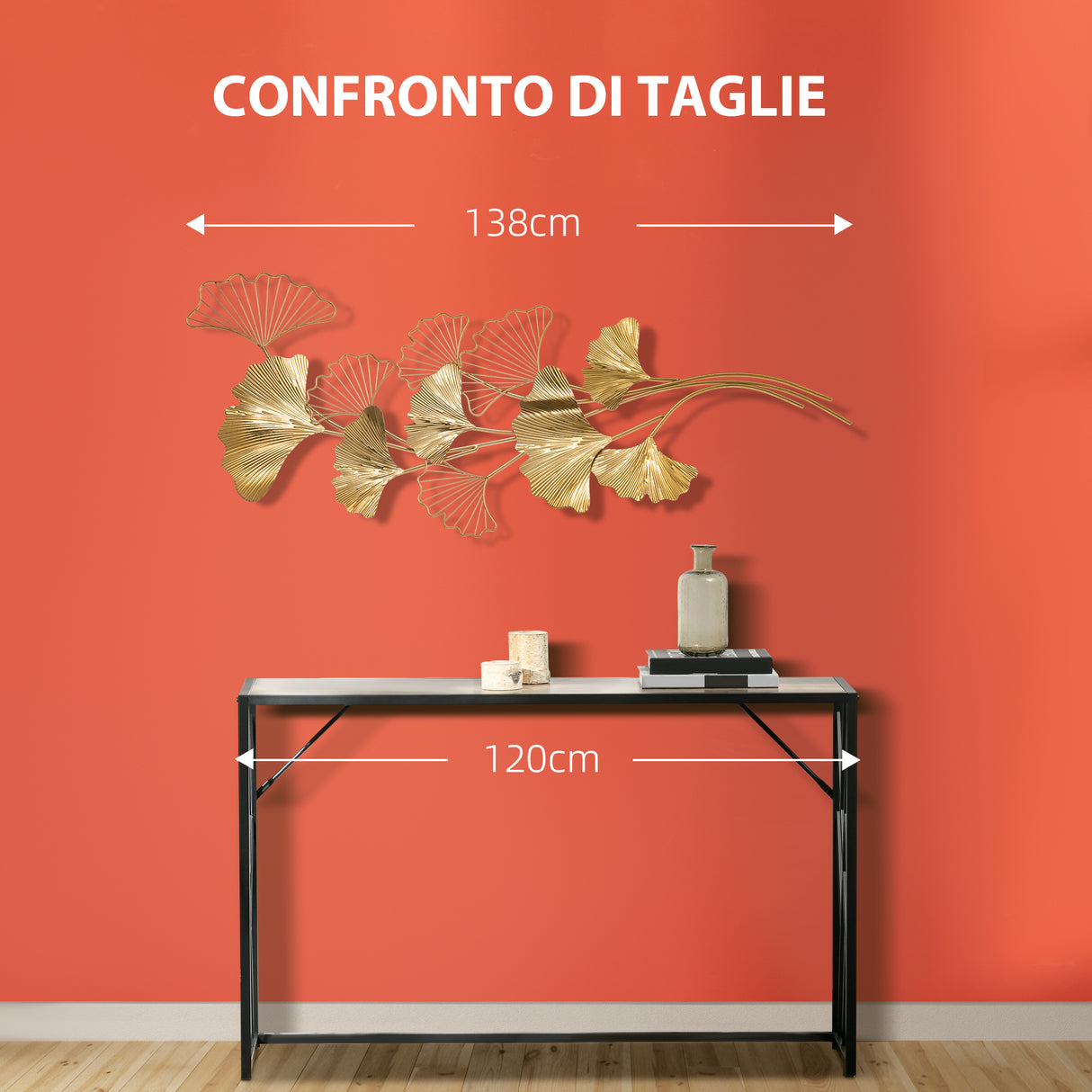 easycomfort easycomfort decorazione murale 3d in metallo wall art dorata con foglie di ginkgo 138x70cm