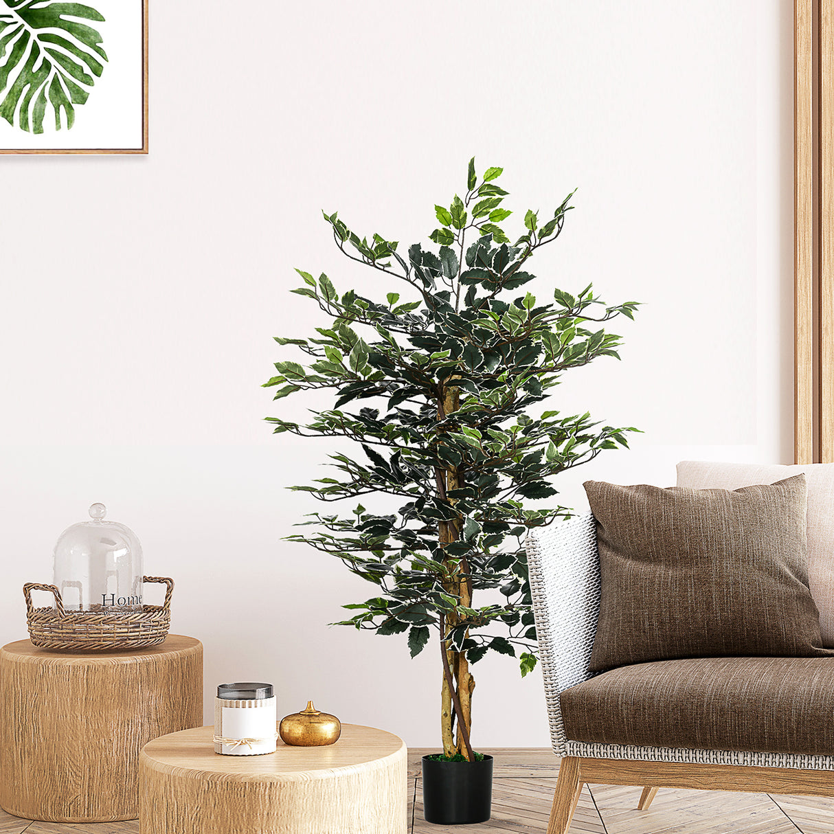 easycomfort pianta artificiale di fico da 130 cm a 702 foglie e 3 tronchi con vaso o15x12.5 cm per interni ed esterni