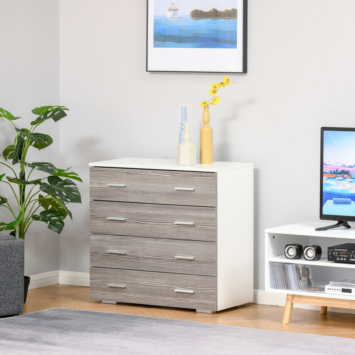 easycomfort easycomfort cassettiera camera da letto moderna 4 cassetti con maniglie in alluminio e struttura in legno 76x35x72cm bianco e grigio
