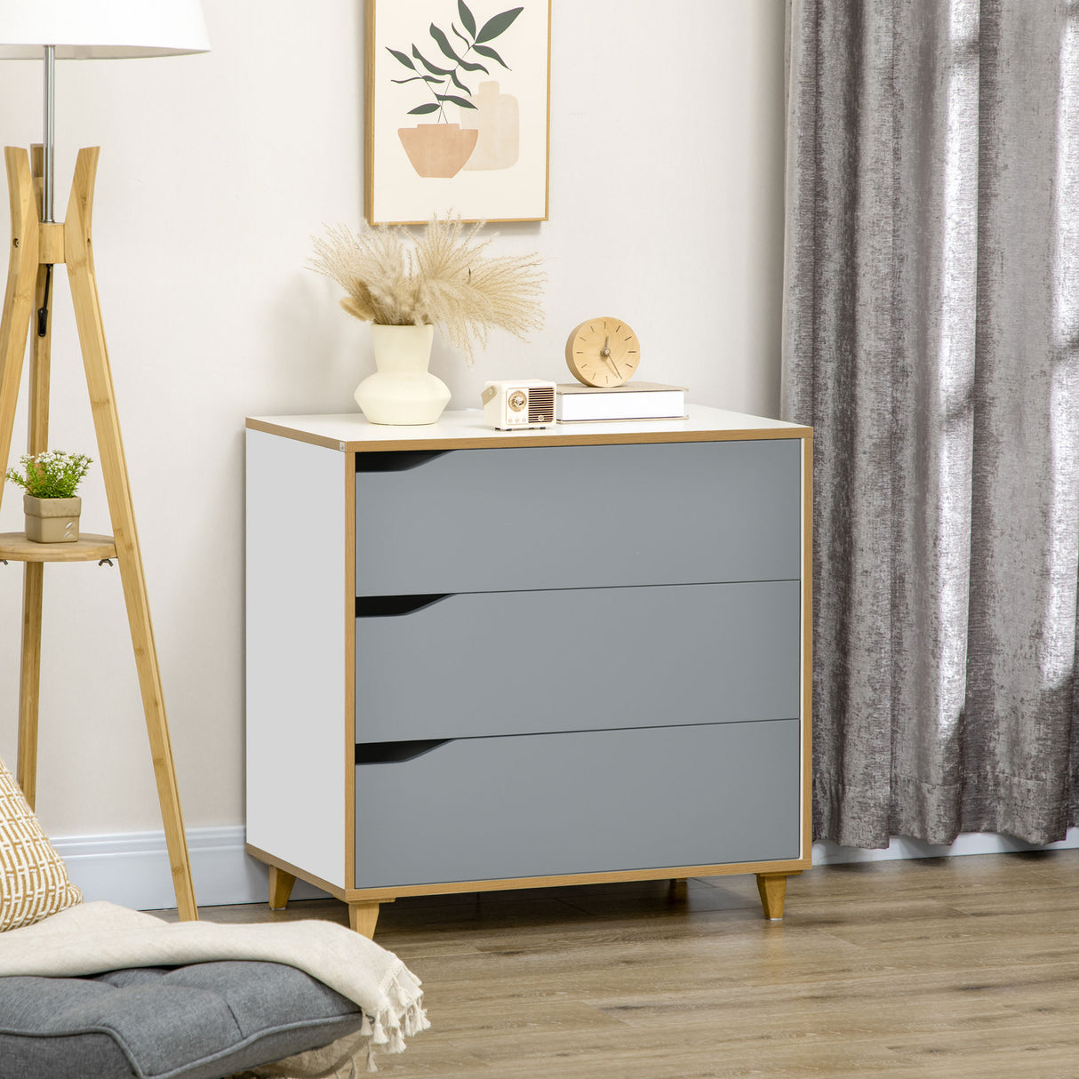 easycomfort easycomfort cassettiera 3 cassetti in truciolato e mdf per camera da letto e soggiorno 75x42x75 cm bianca grigia e marrone