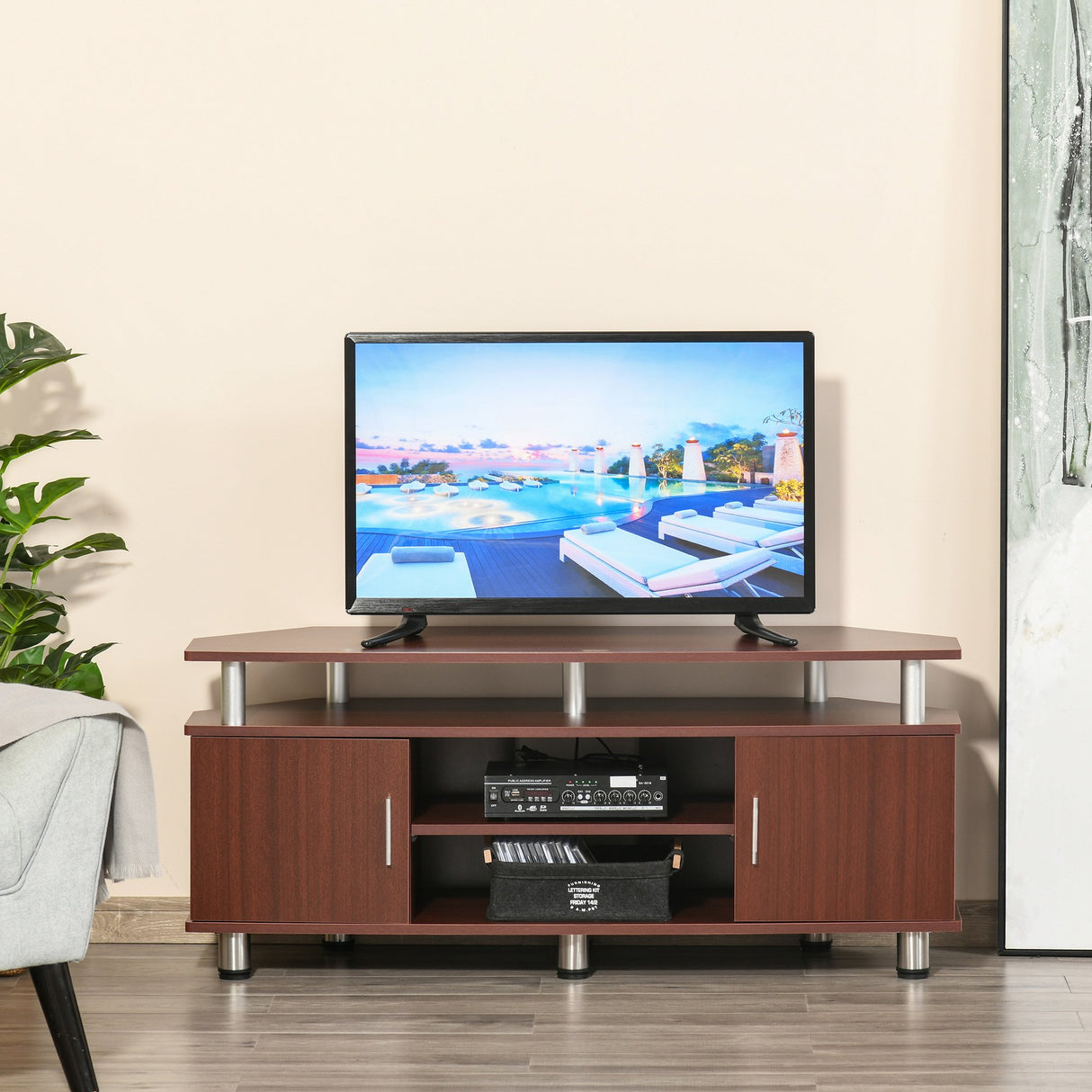 easycomfort easycomfort mobile porta tv classico da soggiorno con 2 ripiani e 2 armadietti in mdf e acciaio inox marrone 120x39 5x52cm ean 8054144130132
