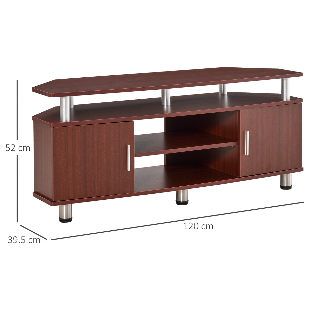 easycomfort easycomfort mobile porta tv classico da soggiorno con 2 ripiani e 2 armadietti in mdf e acciaio inox marrone 120x39 5x52cm ean 8054144130132