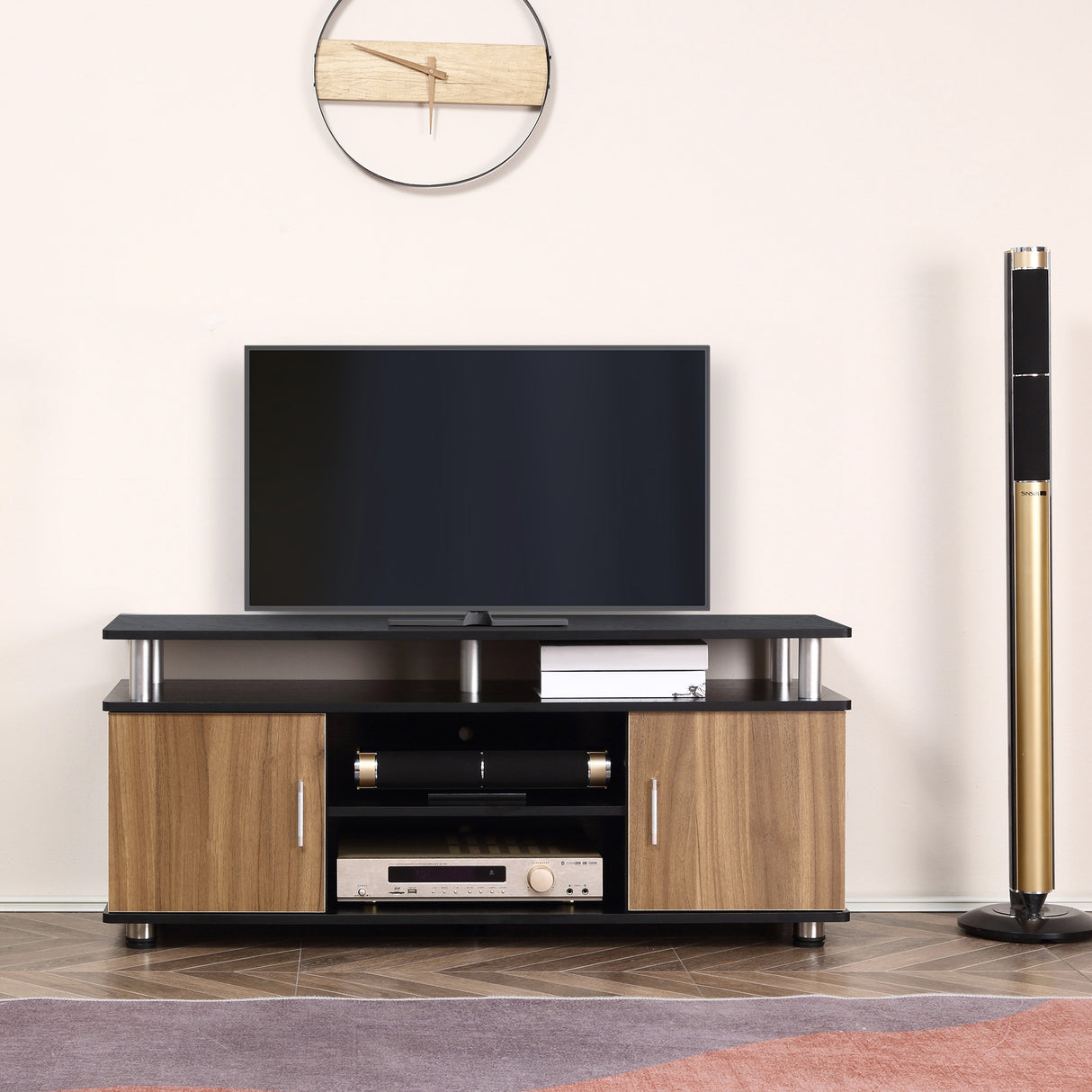 easycomfort easycomfort mobile porta tv fino a 50 con armadietti e ripiani in legno e alluminio 120x40x52 2cm