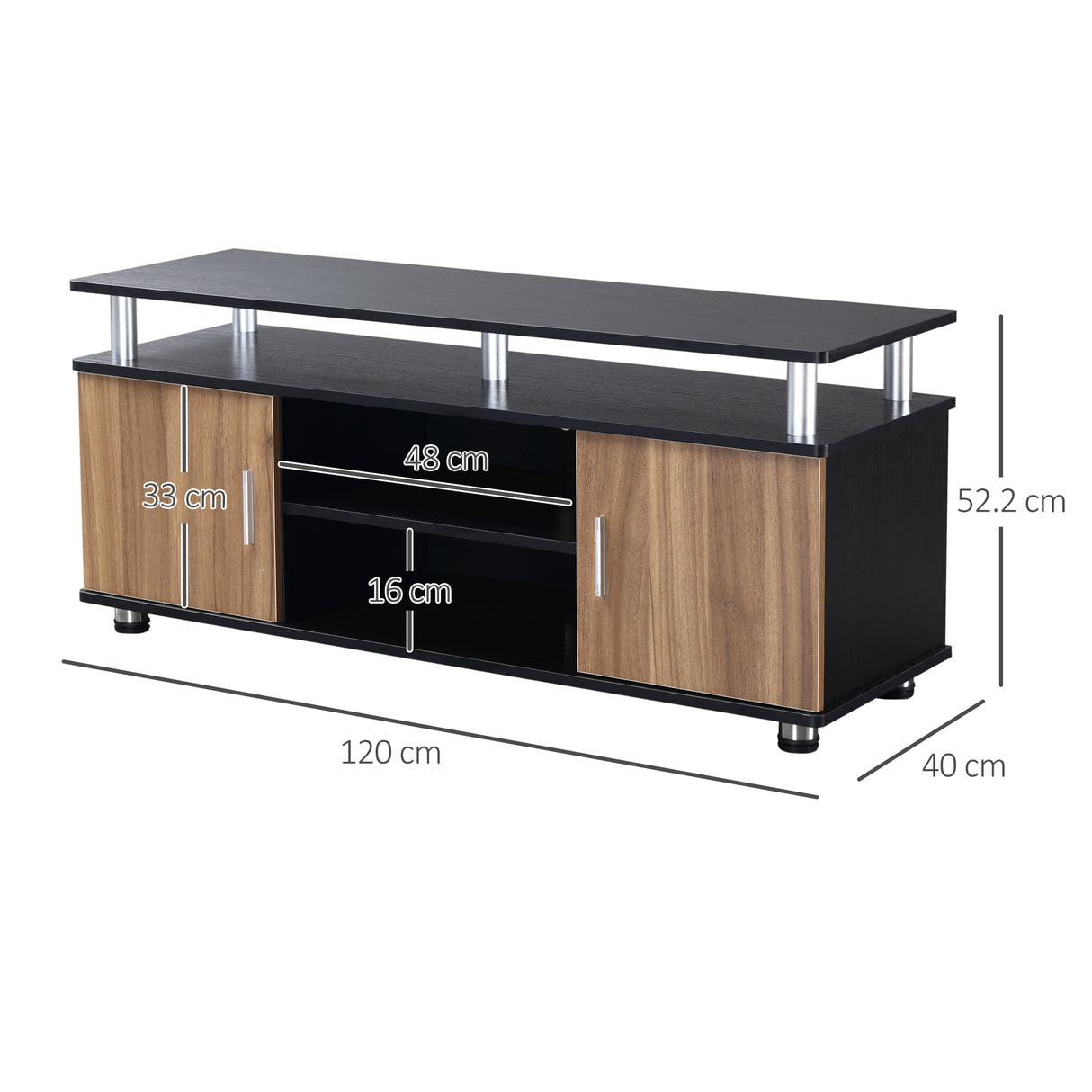 easycomfort easycomfort mobile porta tv fino a 50 con armadietti e ripiani in legno e alluminio 120x40x52 2cm