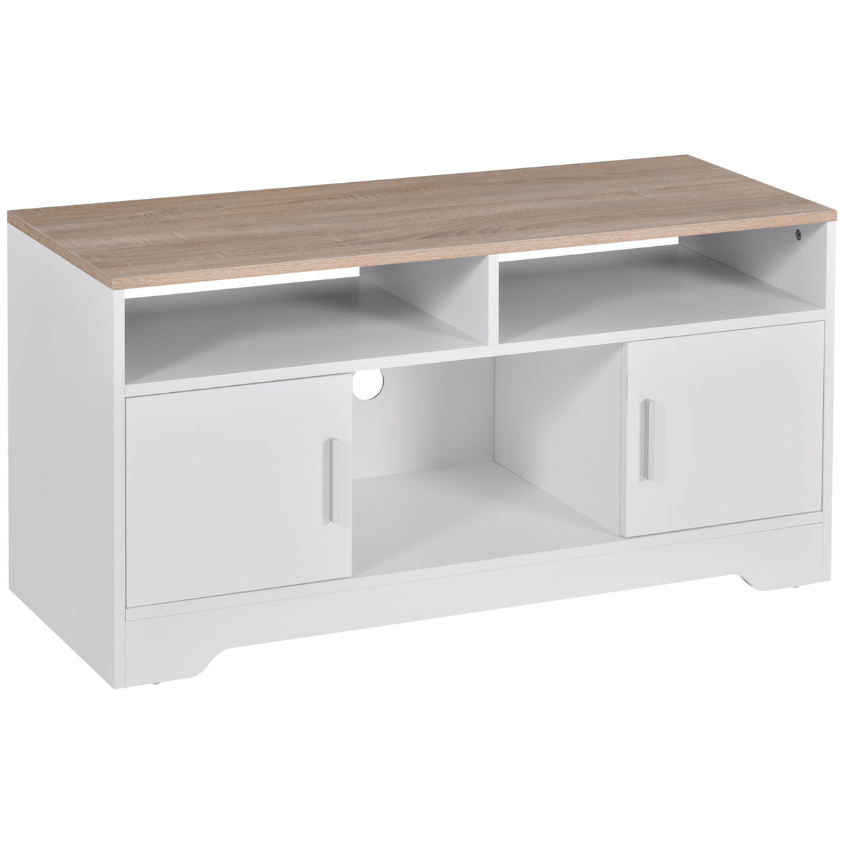 easycomfort easycomfort mobile tv con 3 scomparti aperti 2 armadietti e piano dappoggio mobile per tv fino a 50 in truciolato 105x40x52cm bianco e legno