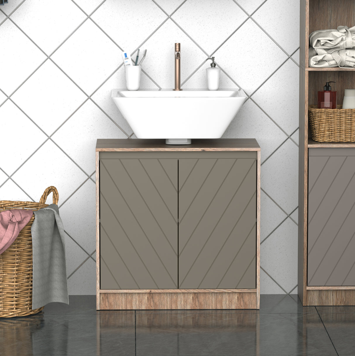 easycomfort easycomfort armadietto sottolavabo in mdf con ritaglio per lavandino con 2 ante e 2 mensole regolabili 60 x 30 x 60cm ean 8054111847827
