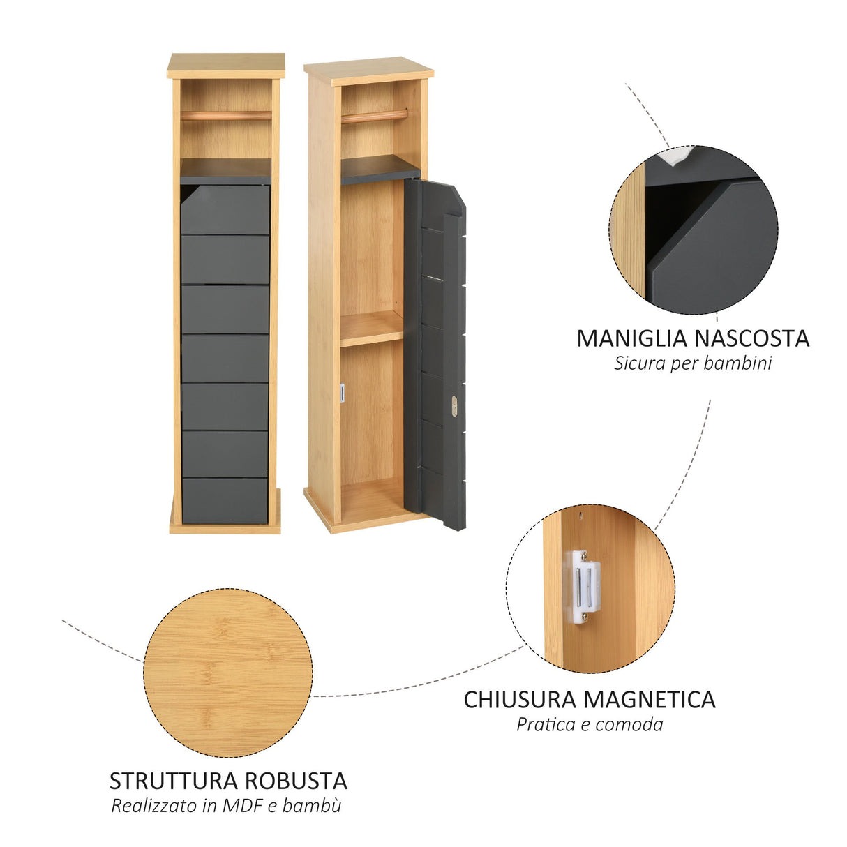 easycomfort easycomfort mobiletto a colonna per il bagno bambu e legno grigio 18 x 18 x 75cm ean 8054111841115