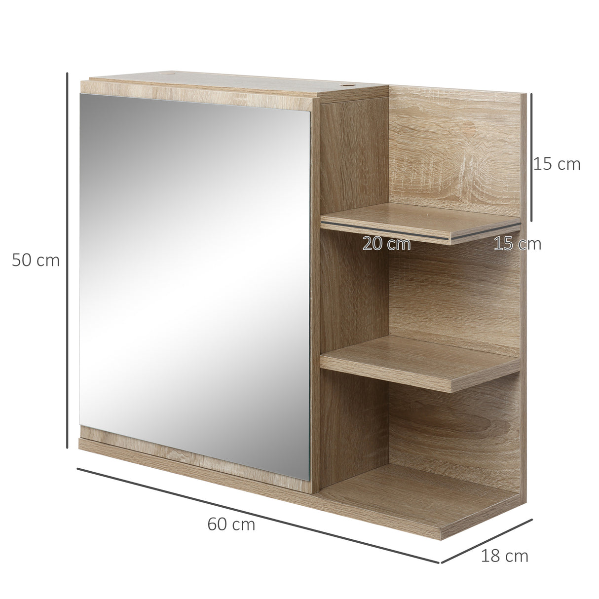 easycomfort easycomfort specchiera bagno a parete con anta e 3 ripiani laterali in legno 60x18x50cm