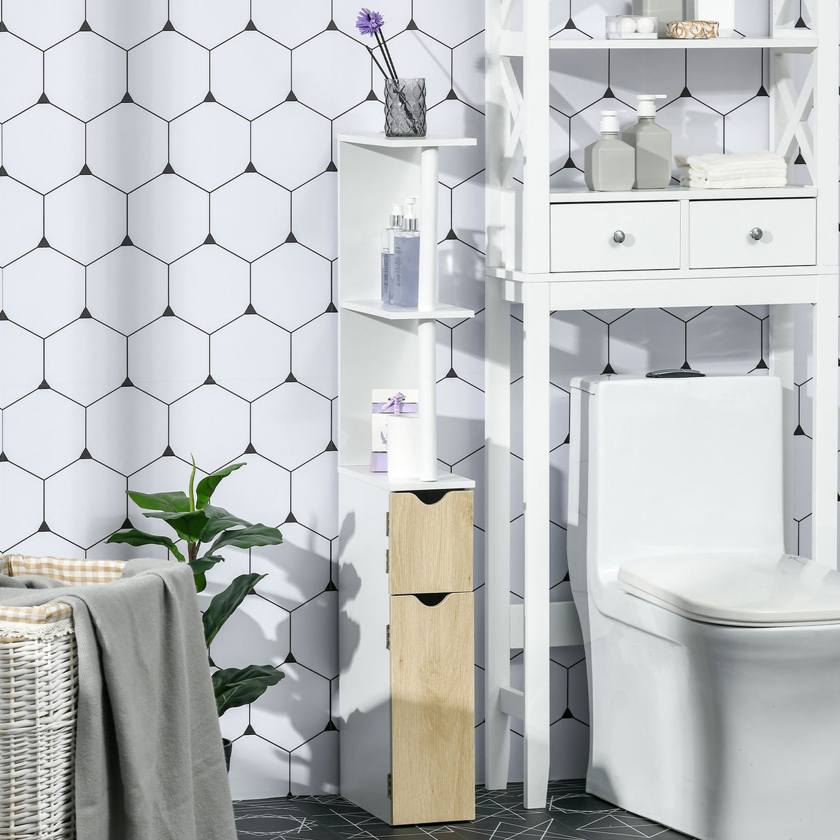 easycomfort easycomfort colonna bagno con 2 ripiani e 2 armadietti mobile alto salvaspazio 15 2x29 8x118 cm bianco e color legno