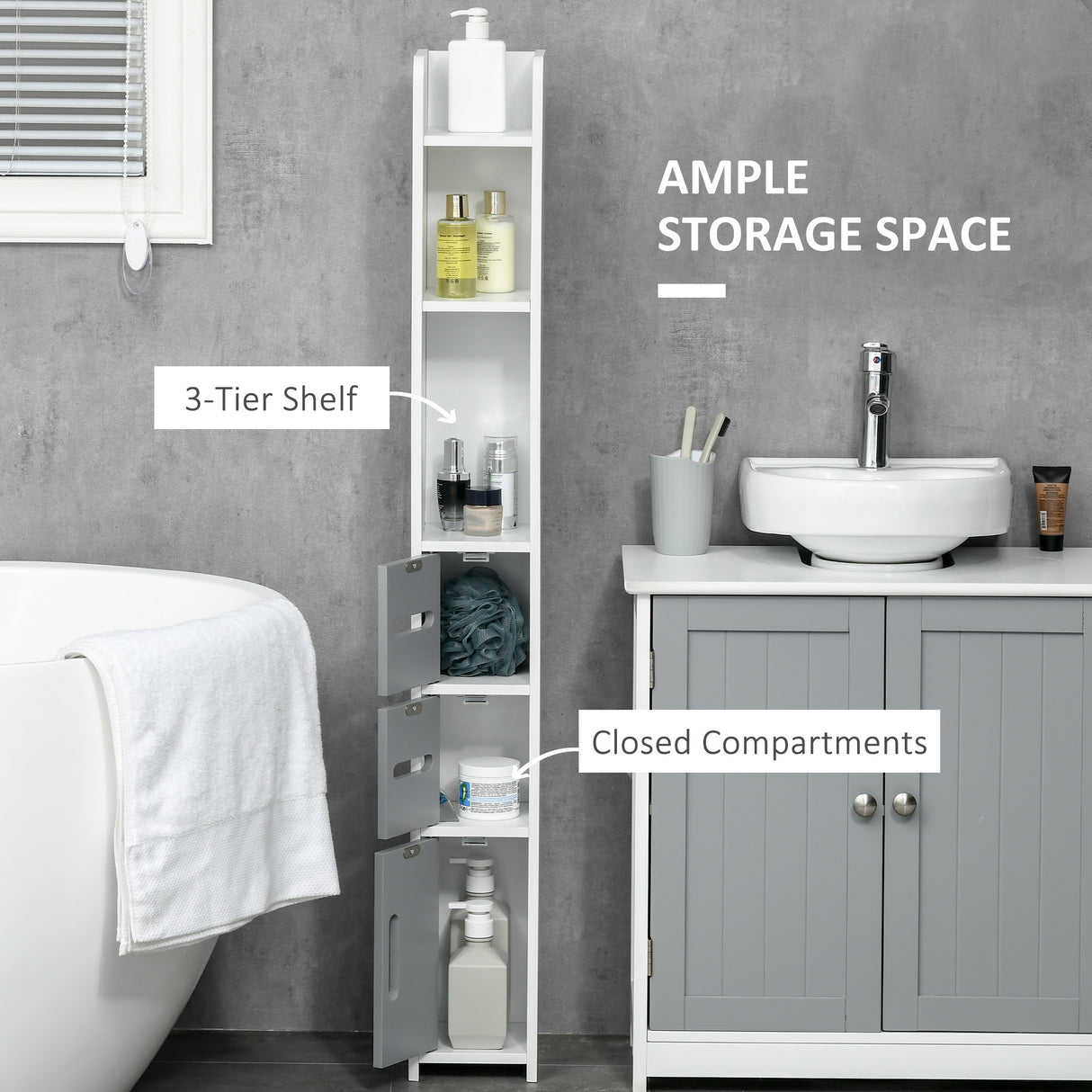 easycomfort easycomfort colonna bagno con mensole e armadietti mobile alto salvaspazio in legno 15x17x120cm bianco e grigio