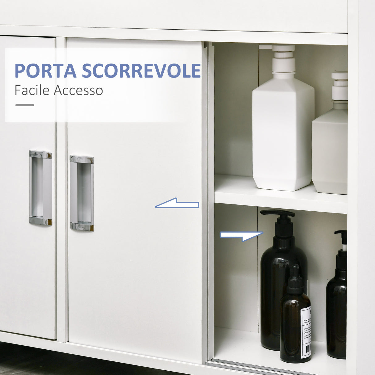 easycomfort easycomfort mobiletto bagno con porte scorrevoli ripiano regolabile e 4 ruote in truciolato e lega di alluminio 70x20x71cm